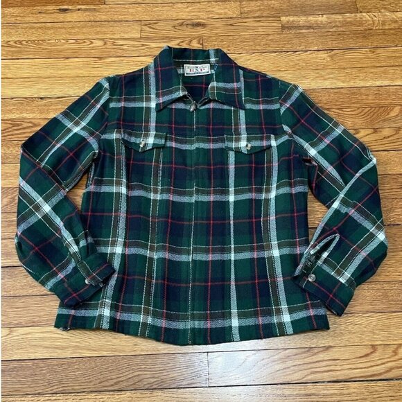 Vintage Express Womens Flannel Shirt Jacket Size Medium Green Plaid Full Zip Top - Picture 1 of 5